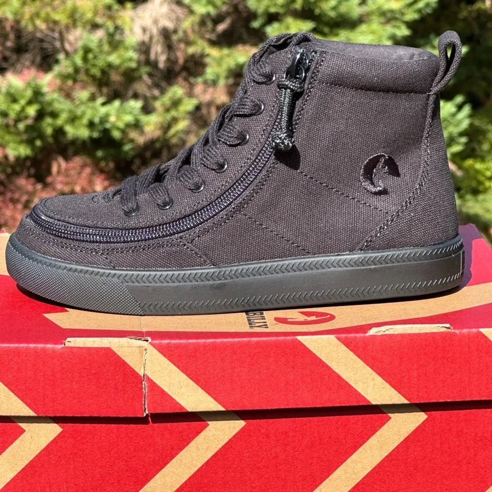 NEW Billy Youth Classic Lace Up Side Zipper Casual Sneakers Black Canvas Size 2